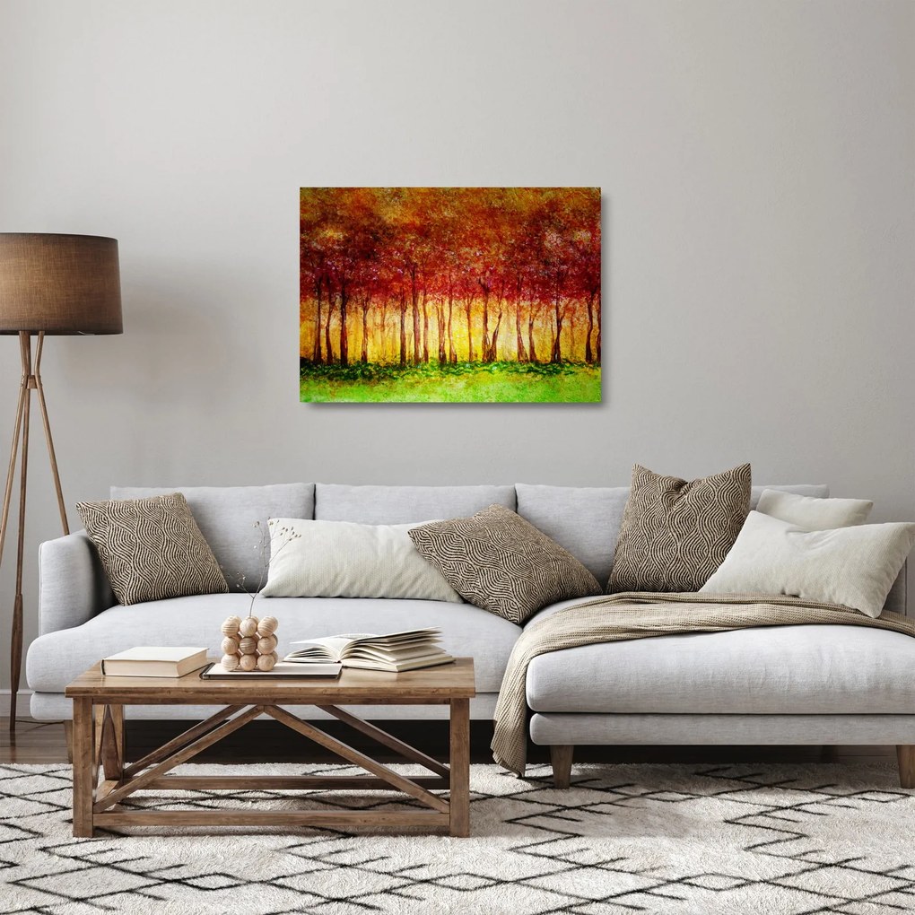 Kép - Lombhullató erdő festménye (üvegen) (70x50 cm)