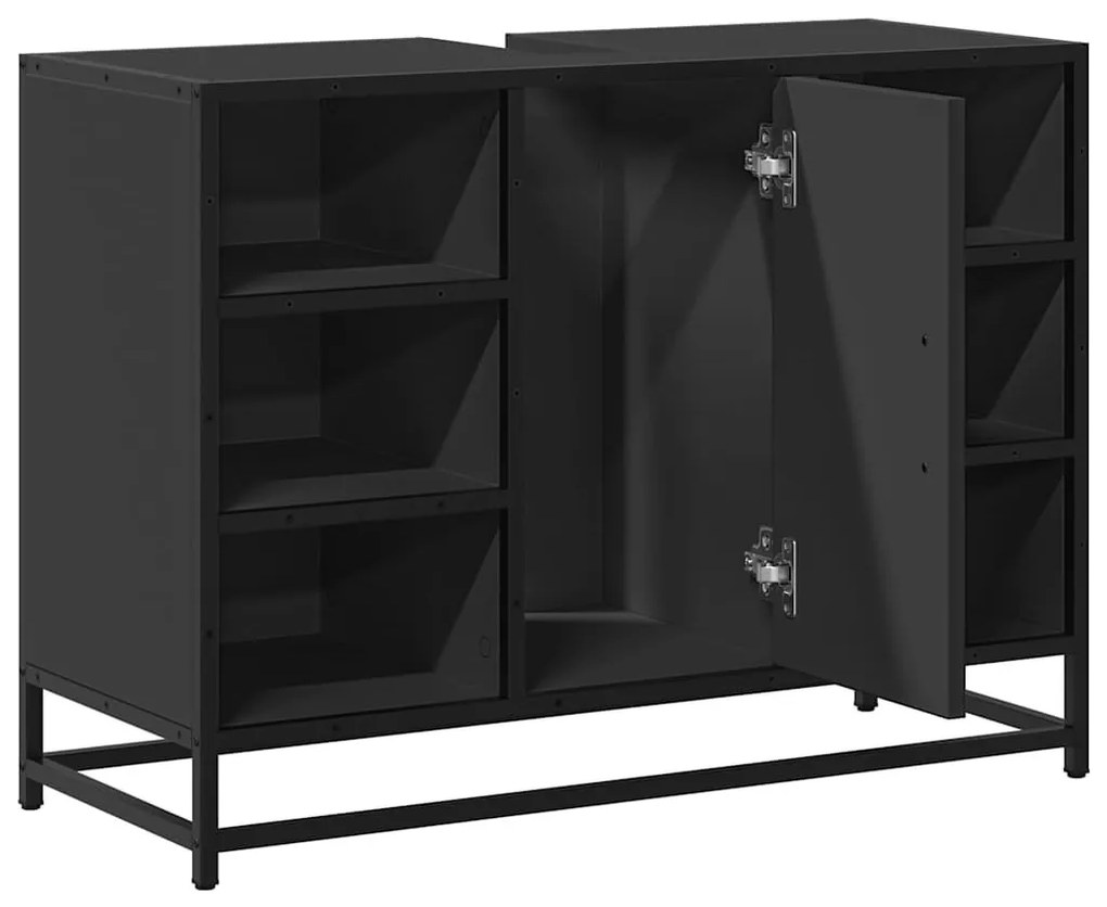 fekete szerelt fa fürdőszobai mosdószekrény 80 x 33 x 60 cm