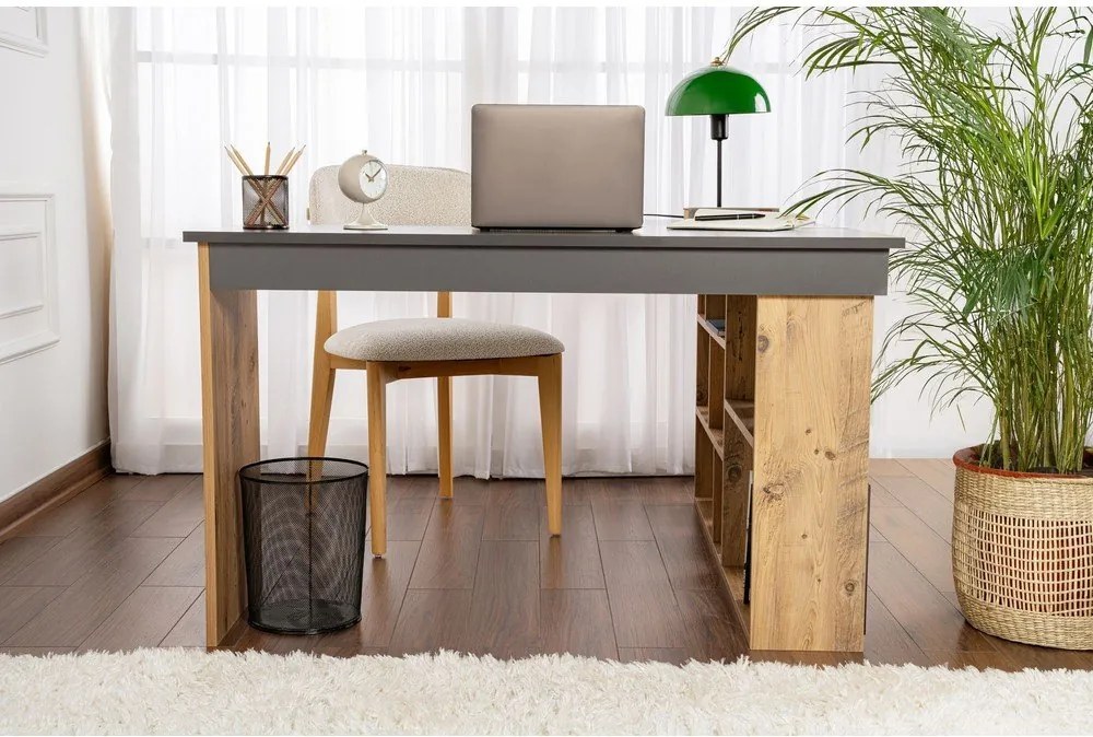 Íróasztal borovi fenyő dekorral 120x130 cm Vesper – Kalune Design