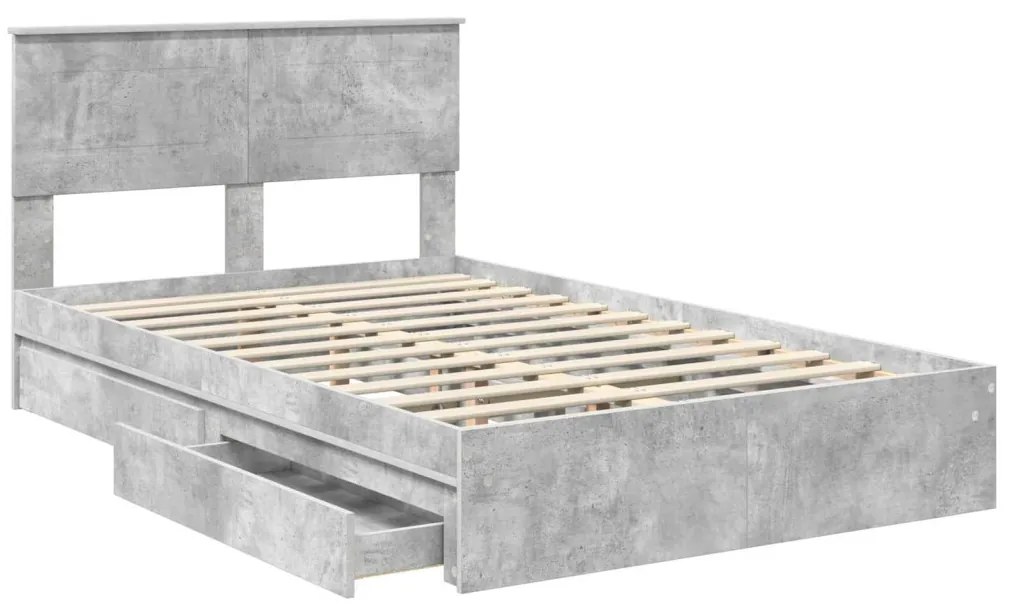 vidaXL Ágykeret fiókkal fejtámlával Beton Szürke 135 x 190 cm Faanyag