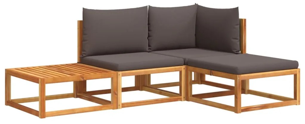 vidaXL 4 részes kerti kanapégarnitúra párnákkal, akácfa és rattan