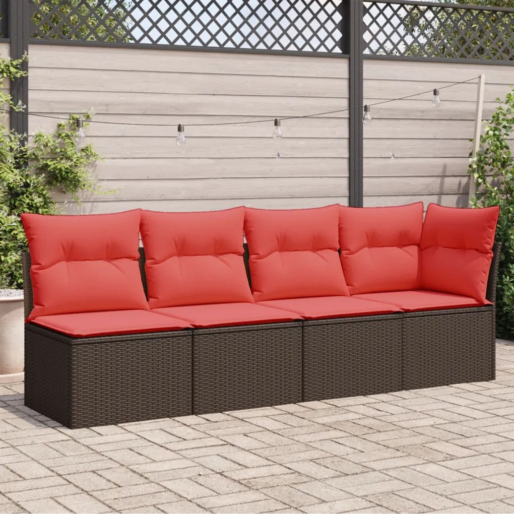 4 személyes barna polyrattan kerti kanapé párnákkal