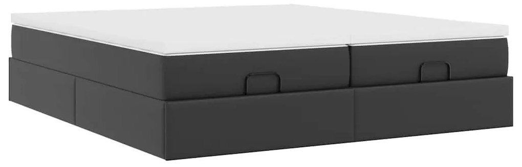 Ottomán ágykeret matracokkal Fekete 160x200cm műbőr
