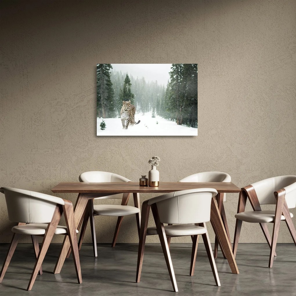 Leopárd a hóban képe (üvegen) (70x50 cm)