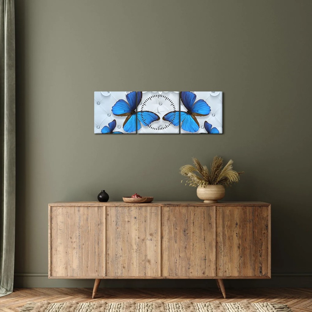 Kép - kék pillangók (órával) (90x30 cm)