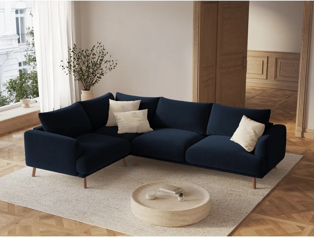 Sötétkék bársony sarokkanapé (bal oldali-L alakú) Naomi – Micadoni