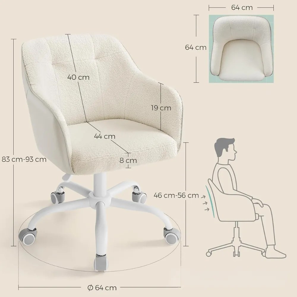 SABINA irodai szék, max. 110 kg, fehér/bézs SongmicsHome