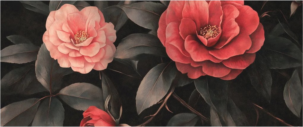 Kép - Vörös virágok sötét háttér előtt (120x50 cm)