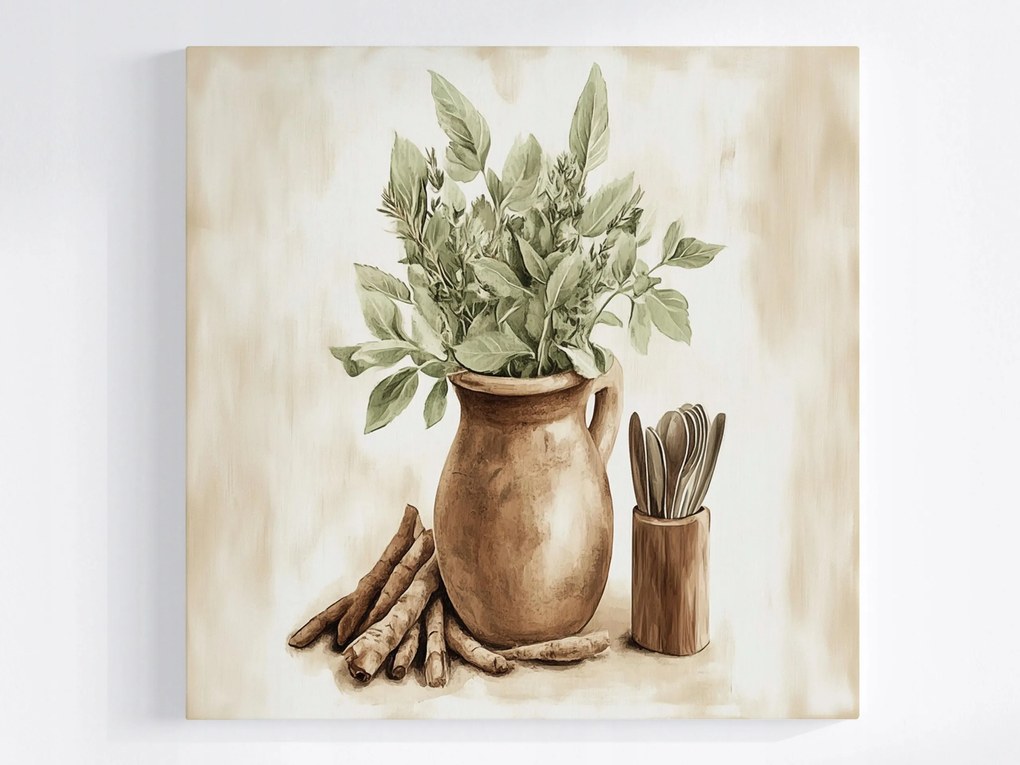 Canvas Vászonkép Konyha Kancsó Gyógynövények Fűszerek Vintage 40x40