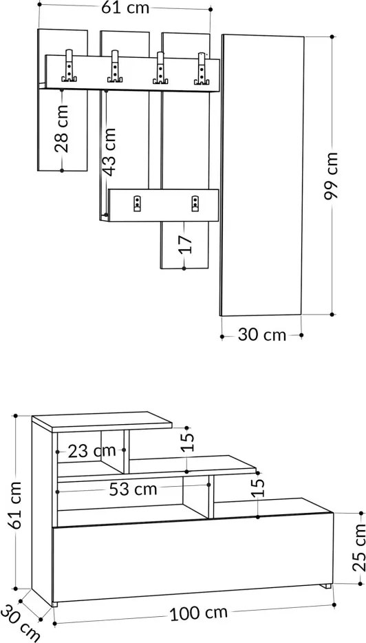 Vesty előszobafal, tölgy, 100 cm