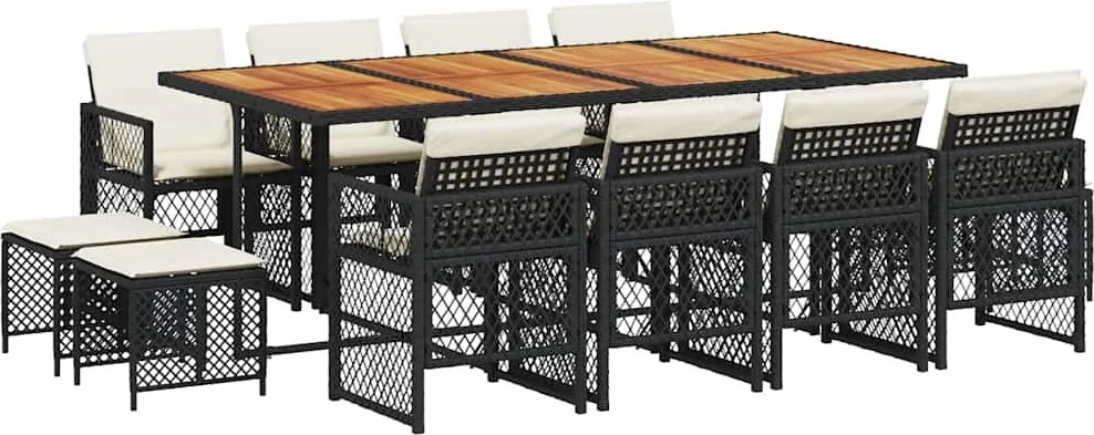 vidaXL 13 részes fekete polyrattan kerti ülőgarnitúra párnákkal