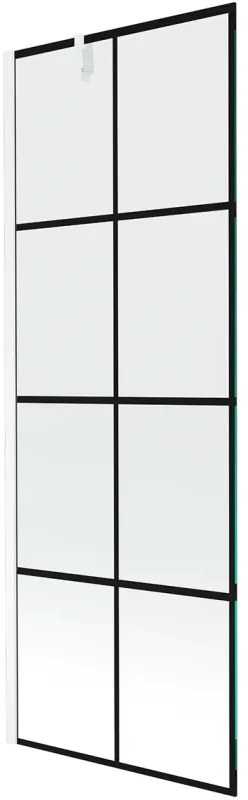 Mexen Next, kádparaván 1 szárny 70 x 150 cm, fix szárny, 6 mm átlátszó üveg fekete mintával, fehér profil, 895-070-000-00-77-20