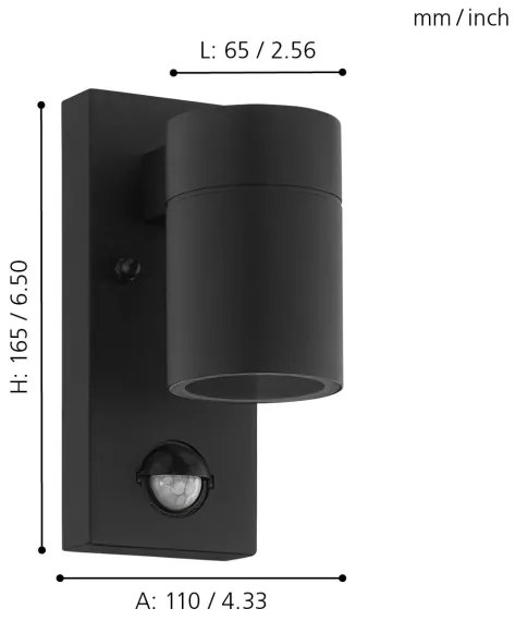 Eglo 99571 - LED Kültéri fali lámpa érzékelővel RIGA 1xGU10/3W/230V IP44