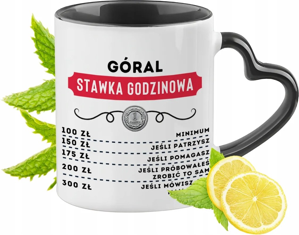 Fekete bögre szív alakú füllel Hegylakónak Ajándék