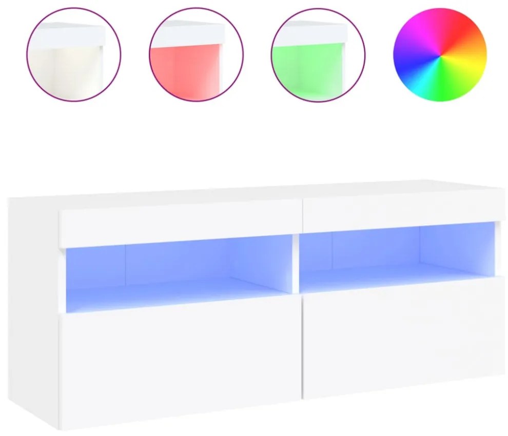 fehér falra szerelhető TV-szekrény LED-lámpákkal 100x30x40 cm