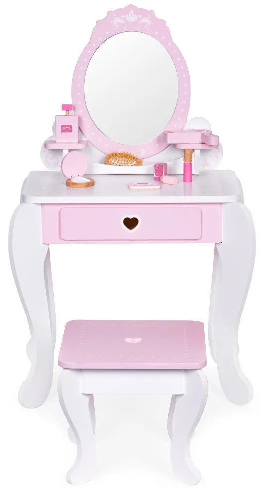 Fésülködőasztal gyerekeknek tükörrel székkel és 7 kiegészítővel