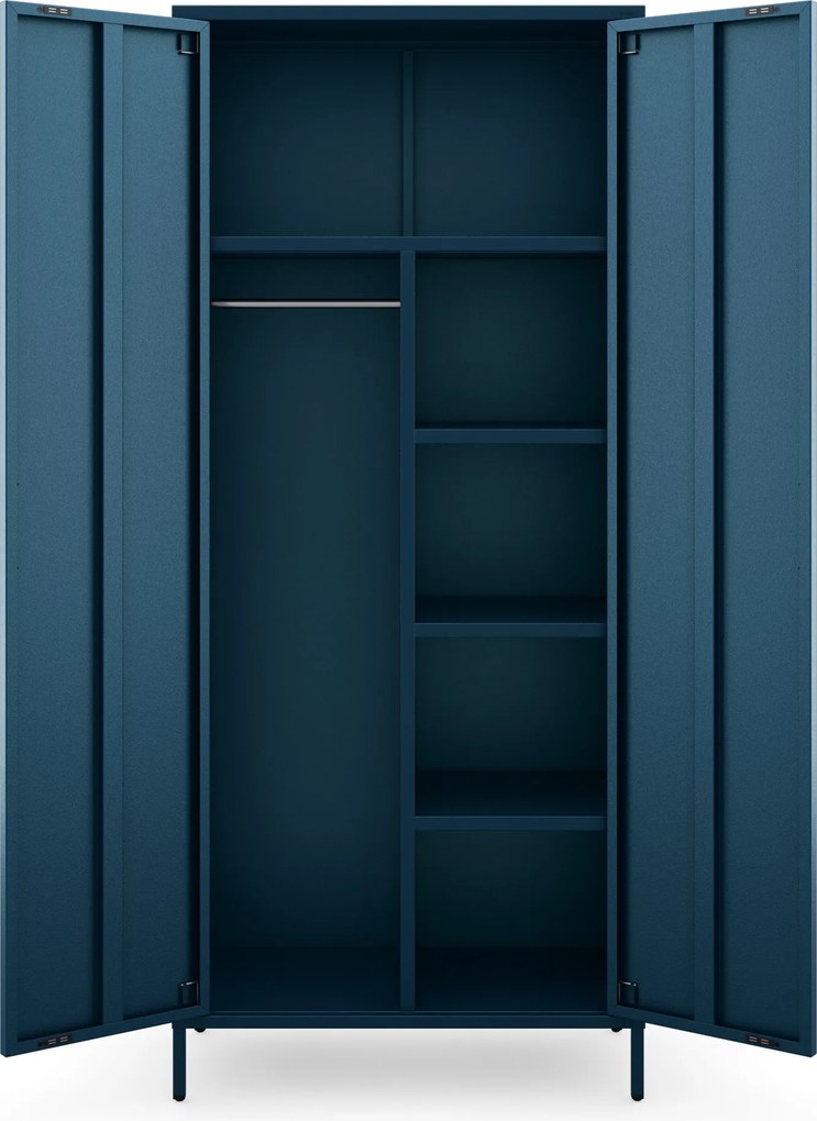 Ruhásszekrény fém loft stílusú lábakon sötétkék, 800x1850x450 mm: FLAVIO Modern