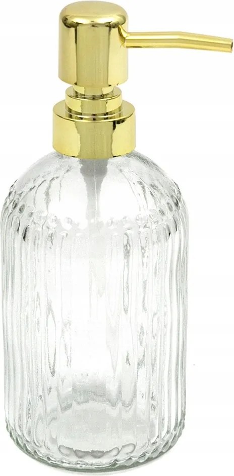 Folyékony Szappan Adagoló Üveg 400ml Átlátszó Arany Bordázott