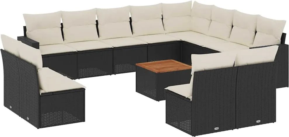 vidaXL 13 részes fekete polyrattan kerti ülőgarnitúra párnákkal