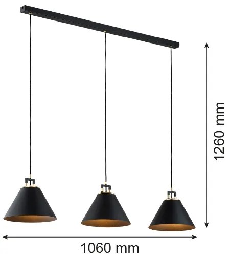 Argon 6174 - Csillár zsinóron ORTE 3xE27/15W/230V fekete