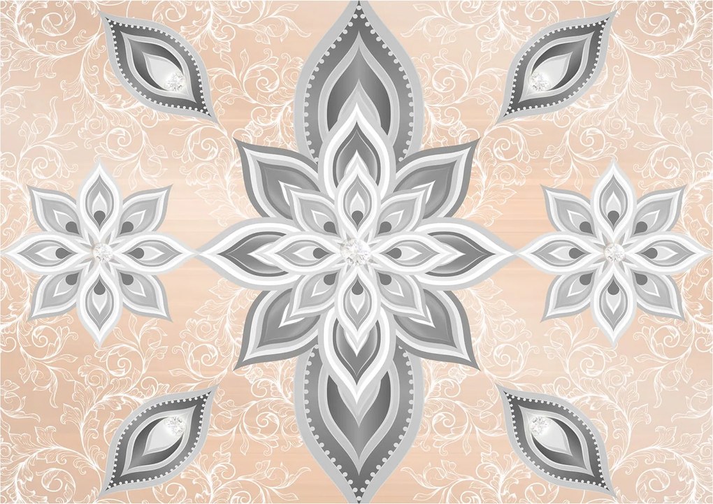 Flizelin fotótapéta Ezüst virágok bézs alapon 250x175 +ragasztó