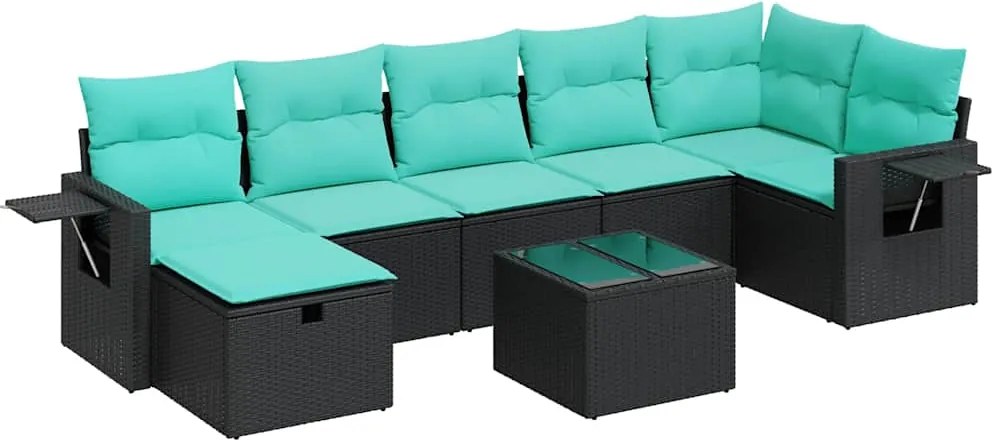 vidaXL 8 részes fekete polyrattan kerti ülőgarnitúra párnákkal