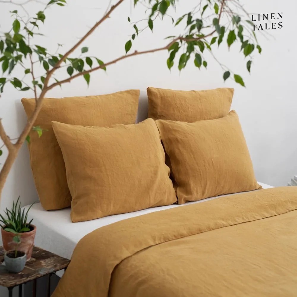 Mustársárga kétszemélyes kenderrost ágyneműhuzat 200x220 cm – Linen Tales