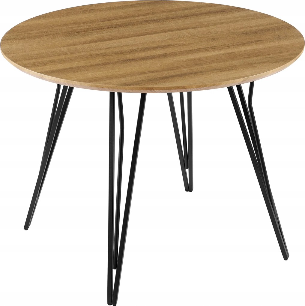 Étkezőasztal Kerek Ø80cm Színes Tölgy Meleg Fekete Fém Lábak Loft