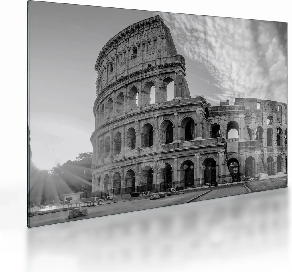 Üveg kép - Colosseum Rómában, fekete-fehér (70x50 cm)
