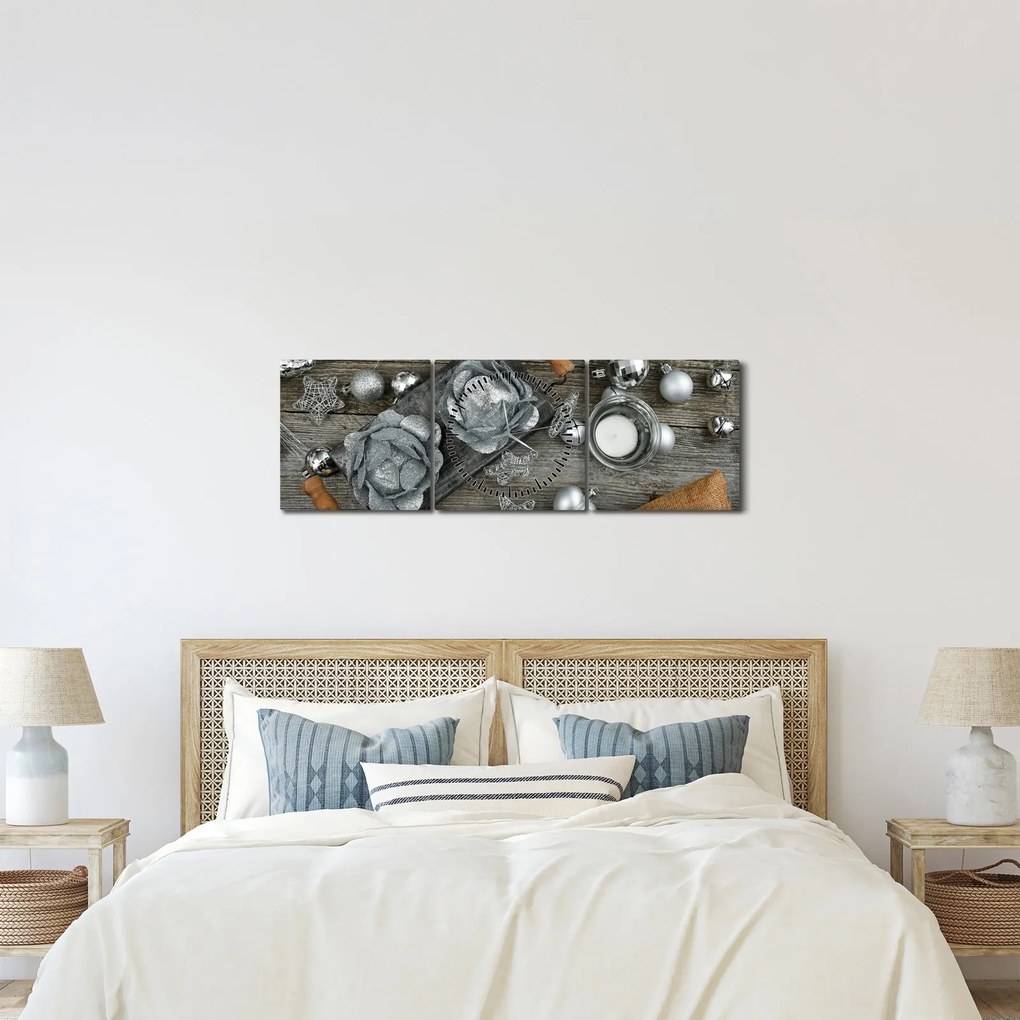 Kép - ezüst karácsonyi dekoráció (órával) (90x30 cm)