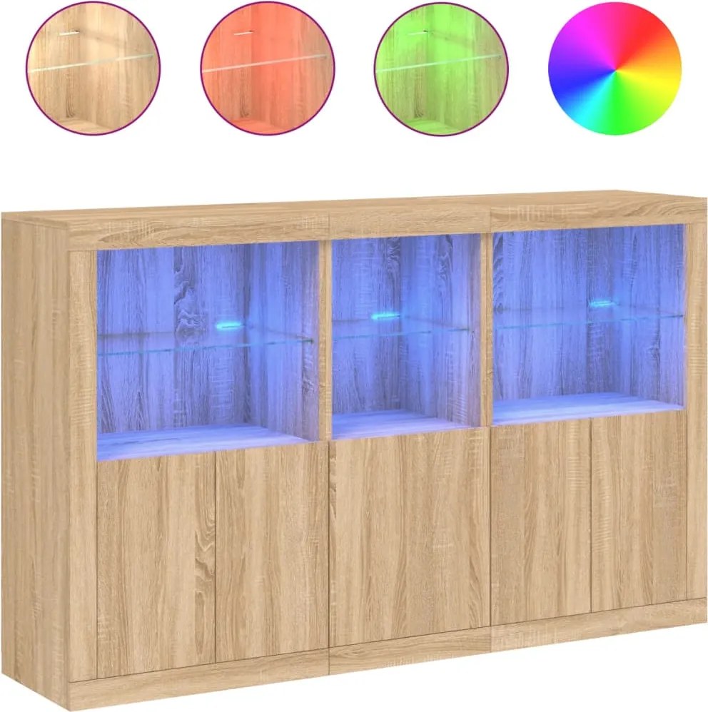 vidaXL sonoma tölgy színű tálalószekrény LED-ekkel 162 x 37 x 100 cm