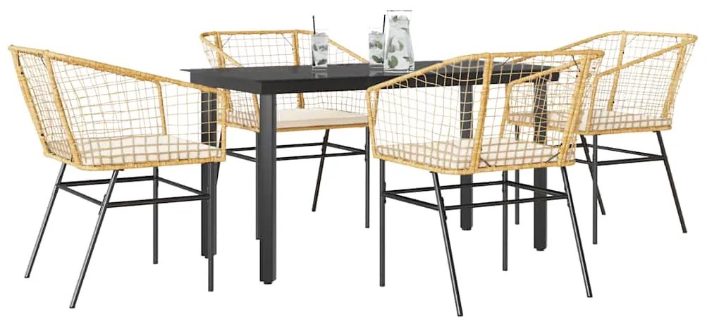 vidaXL 5 észes barna polyrattan üveg kerti étkezőgarnitúra párnával