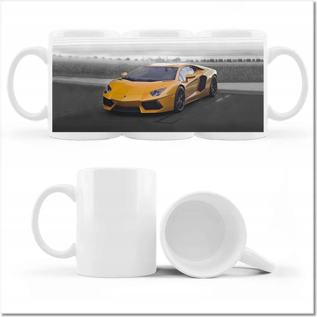 Narancssárga autó mintás bögre