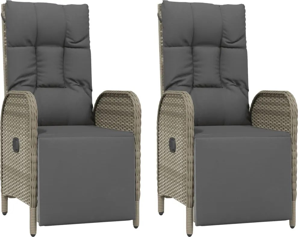 vidaXL 2 db szürke polyrattan dönthető kültéri szék párnával