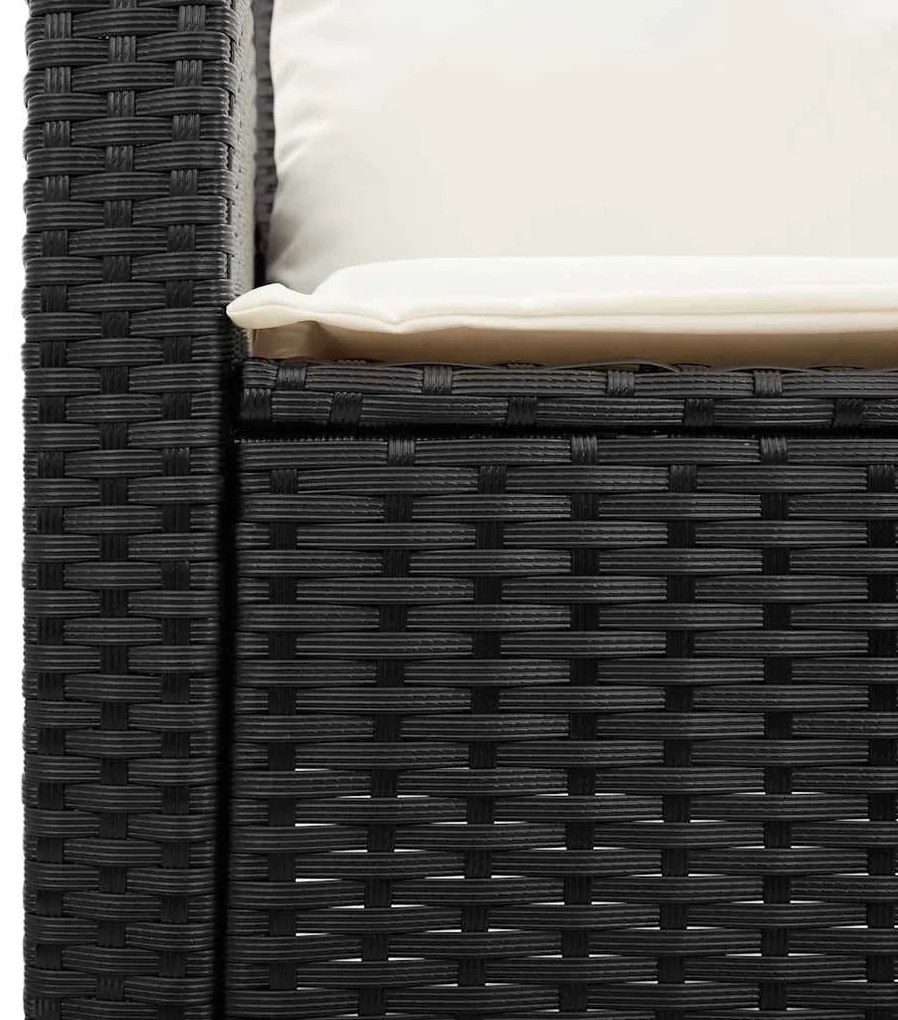 3 személyes fekete polyrattan kerti kanapé asztallal&amp;párnával