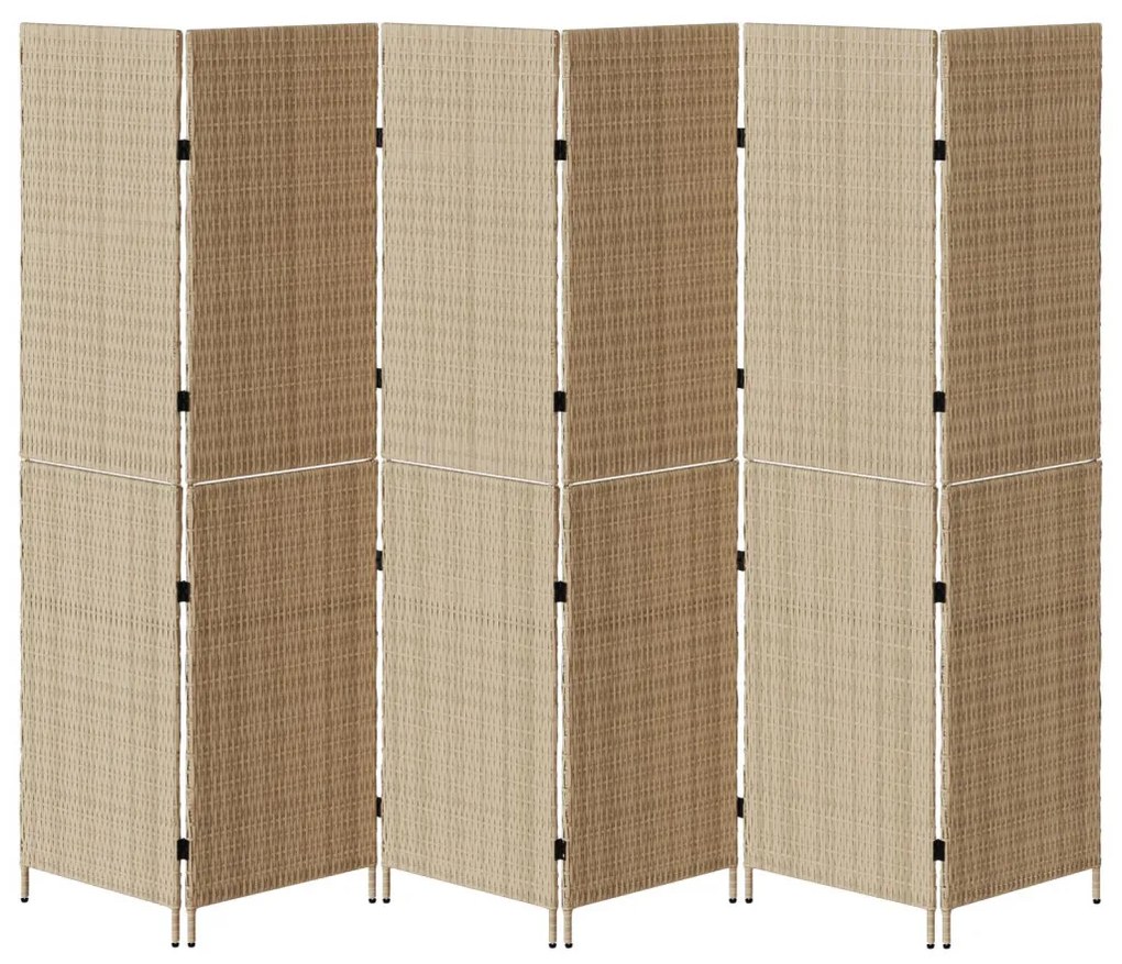 6 paneles térelválasztó, hajtható, bézs, 294x180 cm, poly rattan
