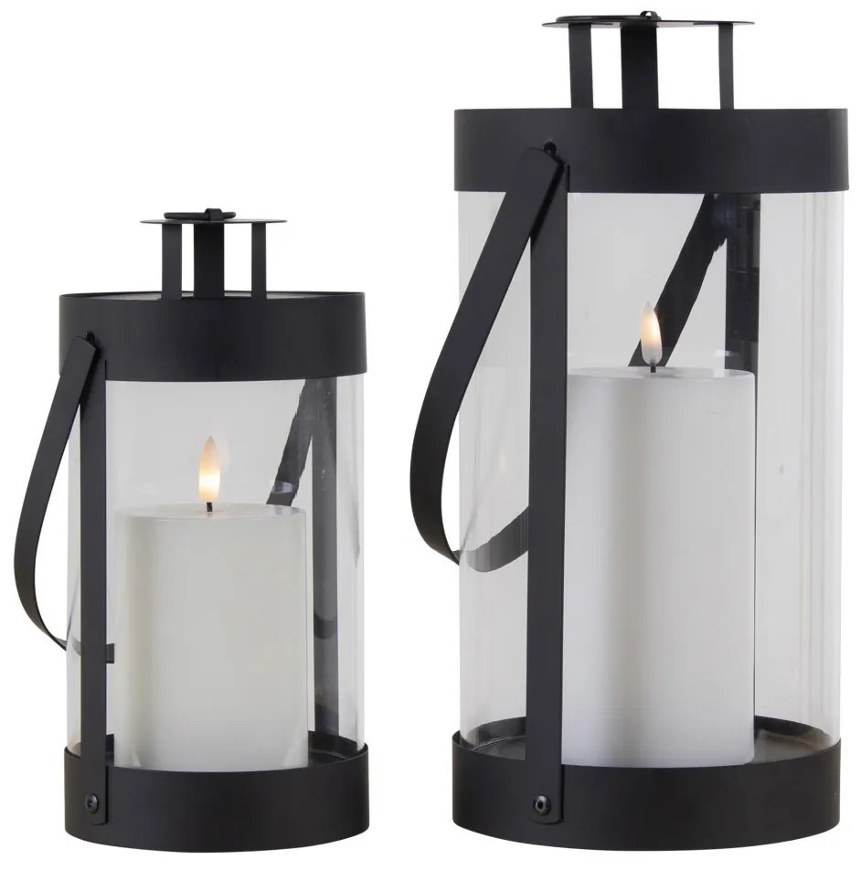Bondi dekorációs lámpások, acél/üveg, fekete, 2 darabos készlet