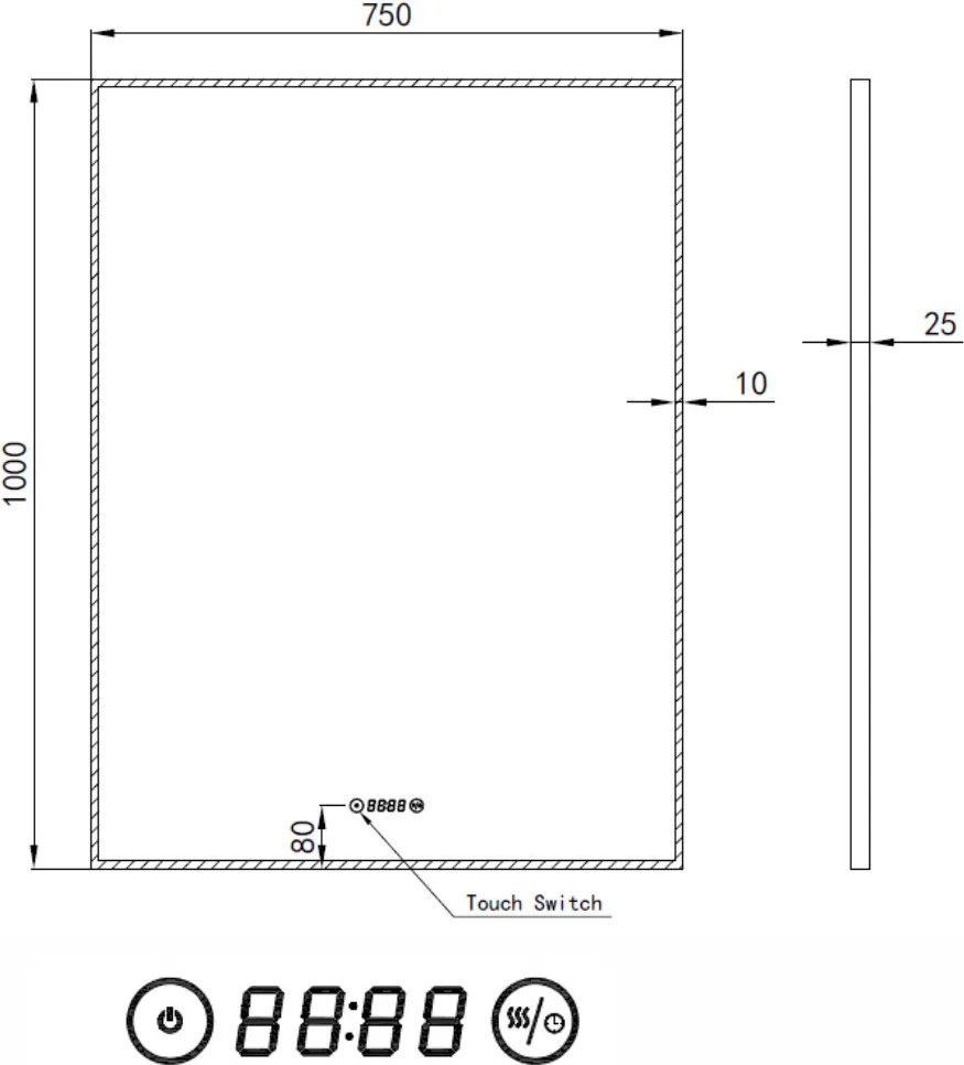 Álló fürdőszobai LED tükör 75x100cm | Páramentesítő funkció - Óra - Fényerő és színhőmérséklet szabályozás | Welland Luxury-Line G772