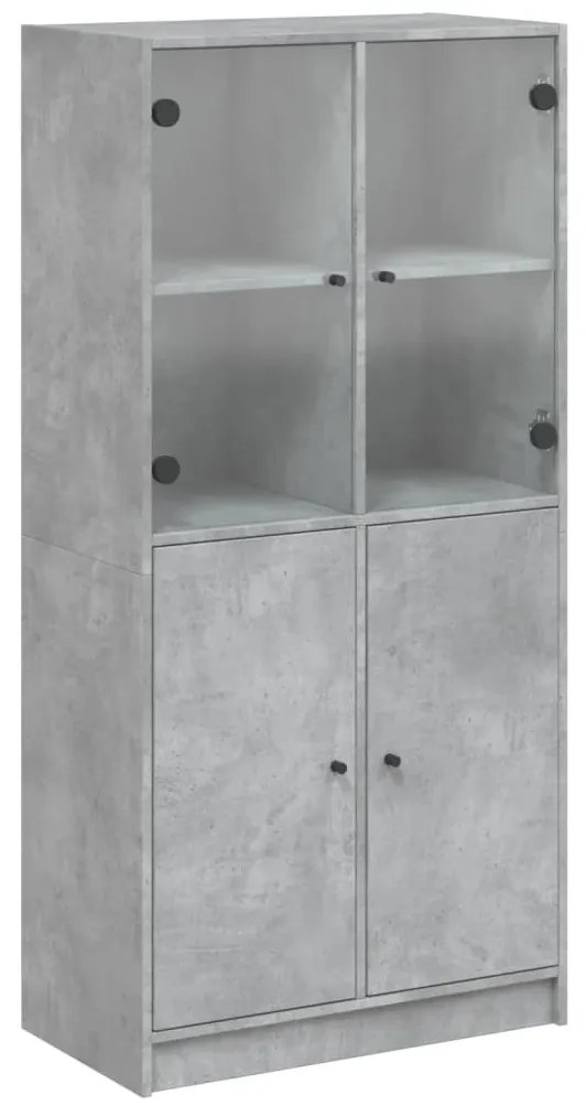 betonszürke szerelt fa magasszekrény ajtókkal 68x37x142 cm