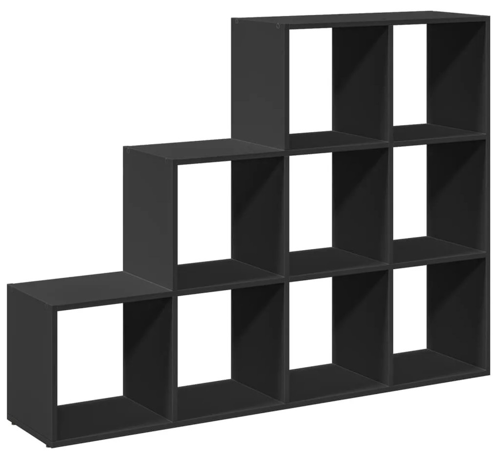 3 szintes fekete fa térelválasztó könyvespolc 137,5x29x103,5 cm