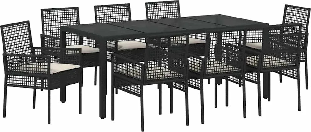 vidaXL Kert étkező szett 9 pcs Fekete polirattan