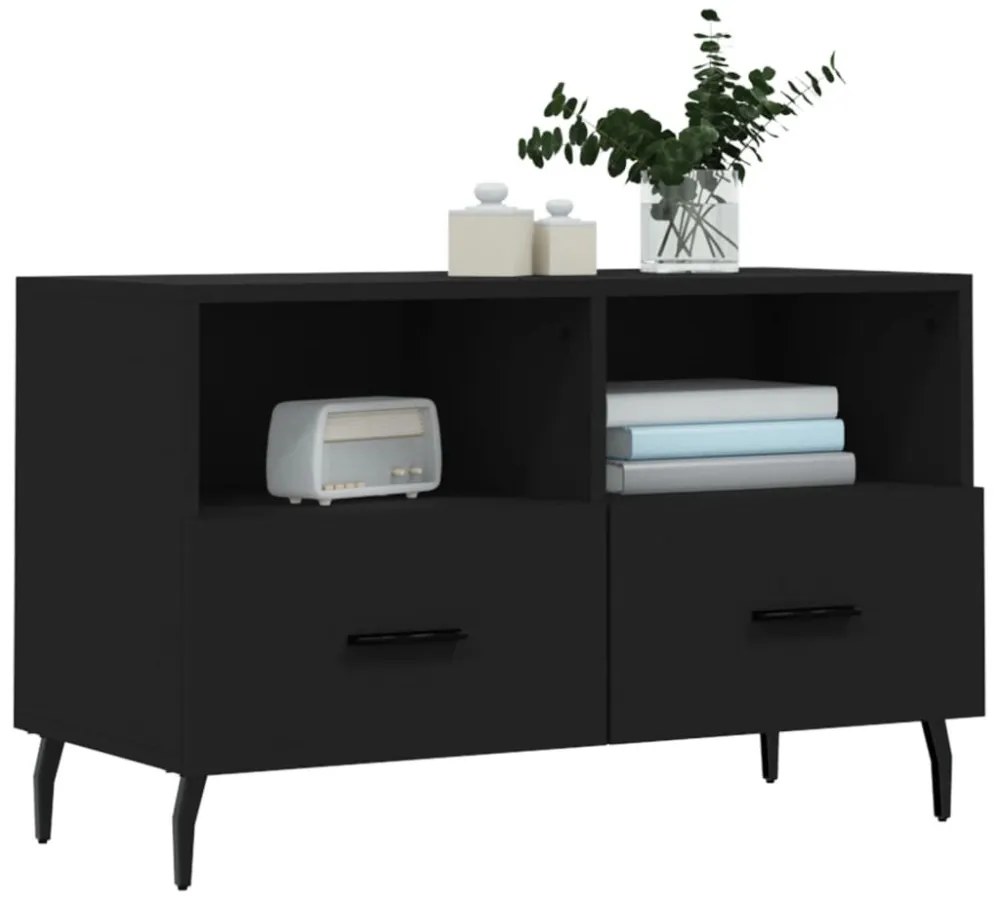 fekete szerelt fa TV-szekrény 80 x 36 x 50 cm