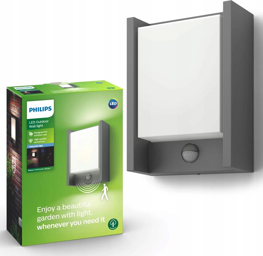 LED-es kerti lámpa Homlokzati fali lámpa Arbour Ir IP44 Mozgásérzékelő Philips