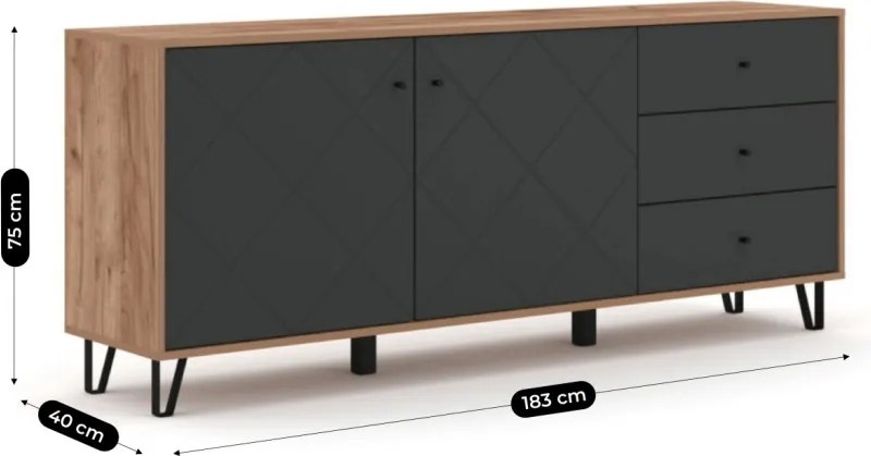 Komód 183 cm Craft Tobacco tölgy / grafit színkombinációban - BACARDI