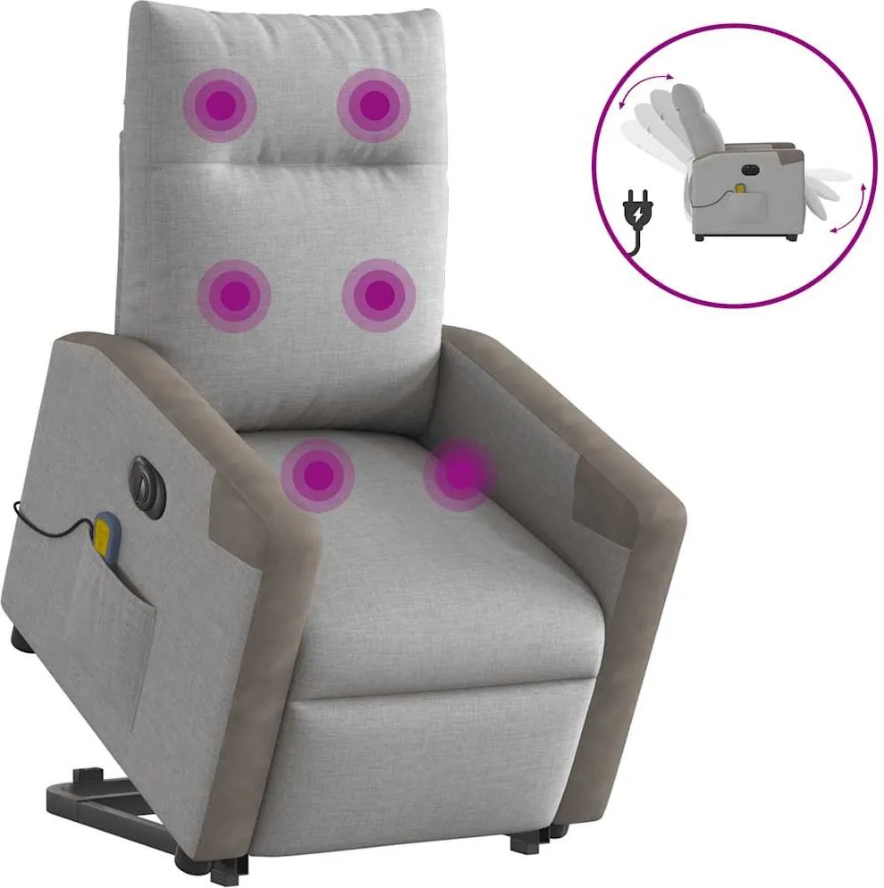 vidaXL Elektromos álló masszázsfotel felhőszürke szövet