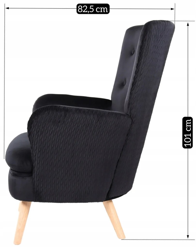 Füles Fotel Fekete Bársony Kárpittal. SANTOS