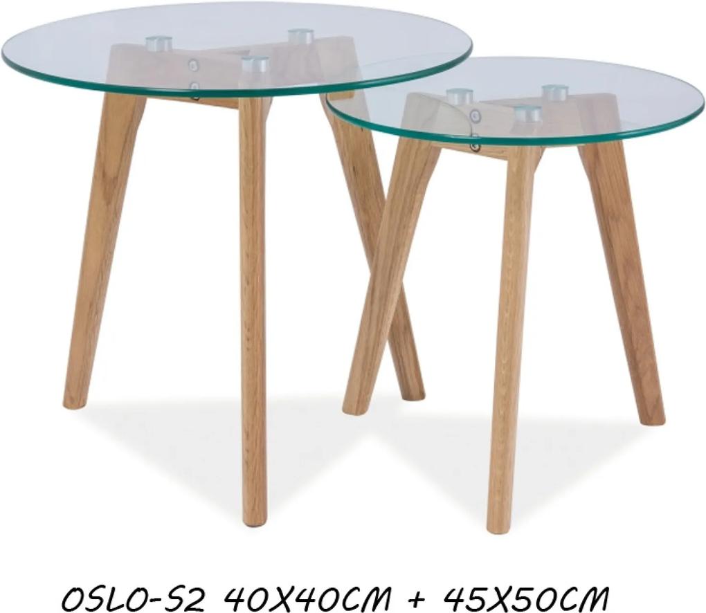 Oslo S2 Lerakóasztal 2 db 40cm+50cm Üveg Tölgy
