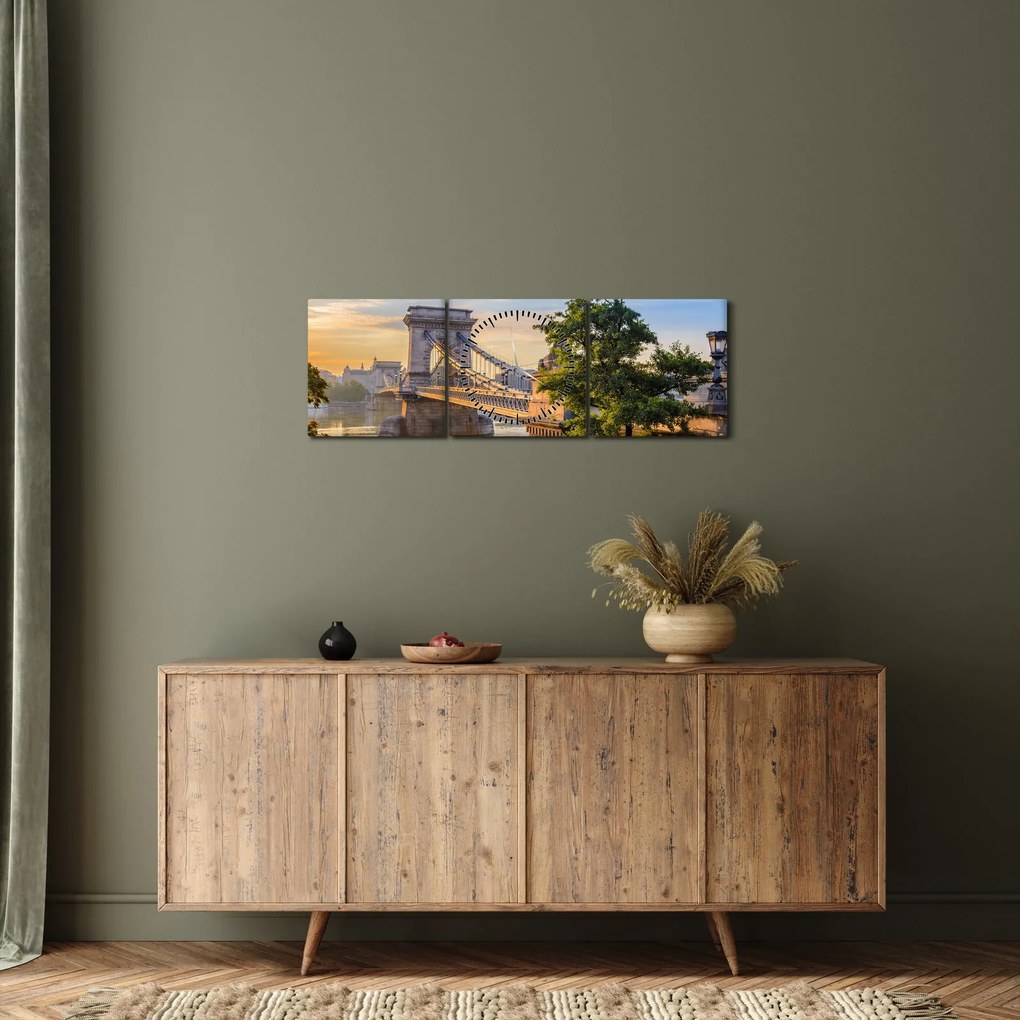 Kép - Híd a folyón, Budapest, Magyarország (órával) (90x30 cm)
