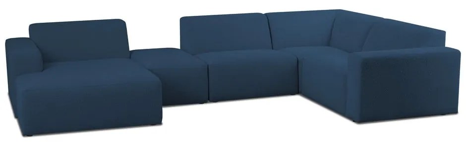 Sötétkék buklé sarokkanapé (U alakú) Roxy – Scandic