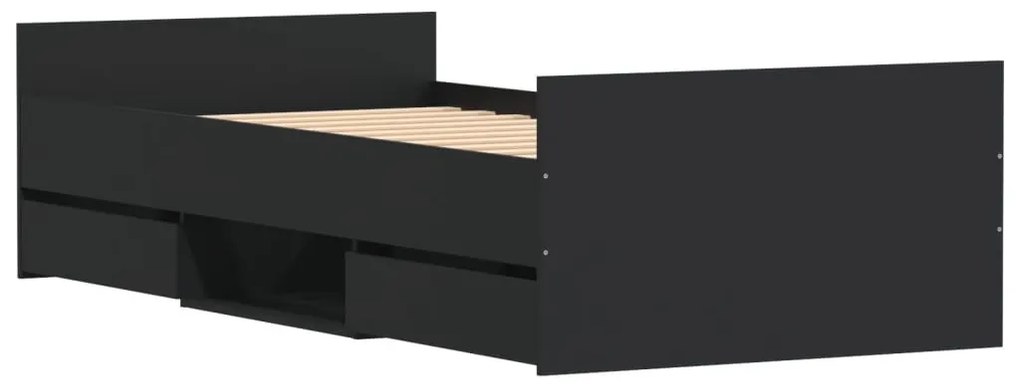fekete ágykeret fej- és lábtámlával 90 x 200 cm